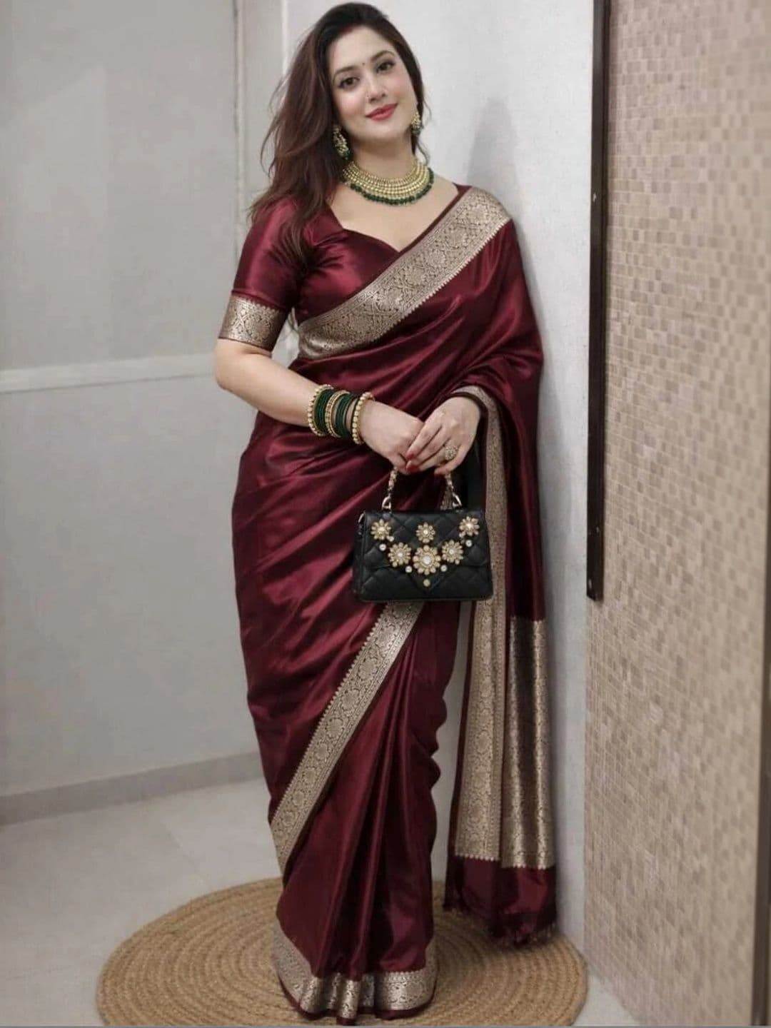 FASHION SENSE Woven Design Zari Satin Banarasi Saree - view 1