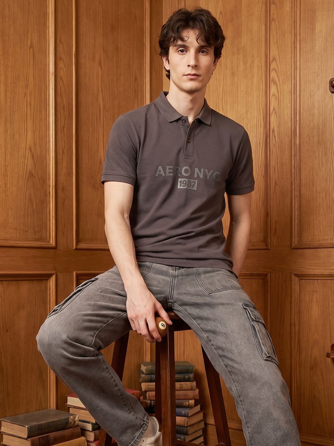 Aeropostale Brand Logo Printed Polo Collar Pure Cotton T-shirt - view 1