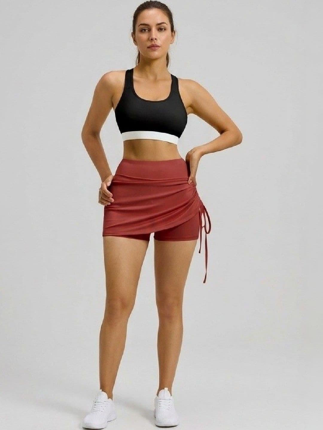 ENRIZZ Women Ruched Mini Skorts Skirt - view 1