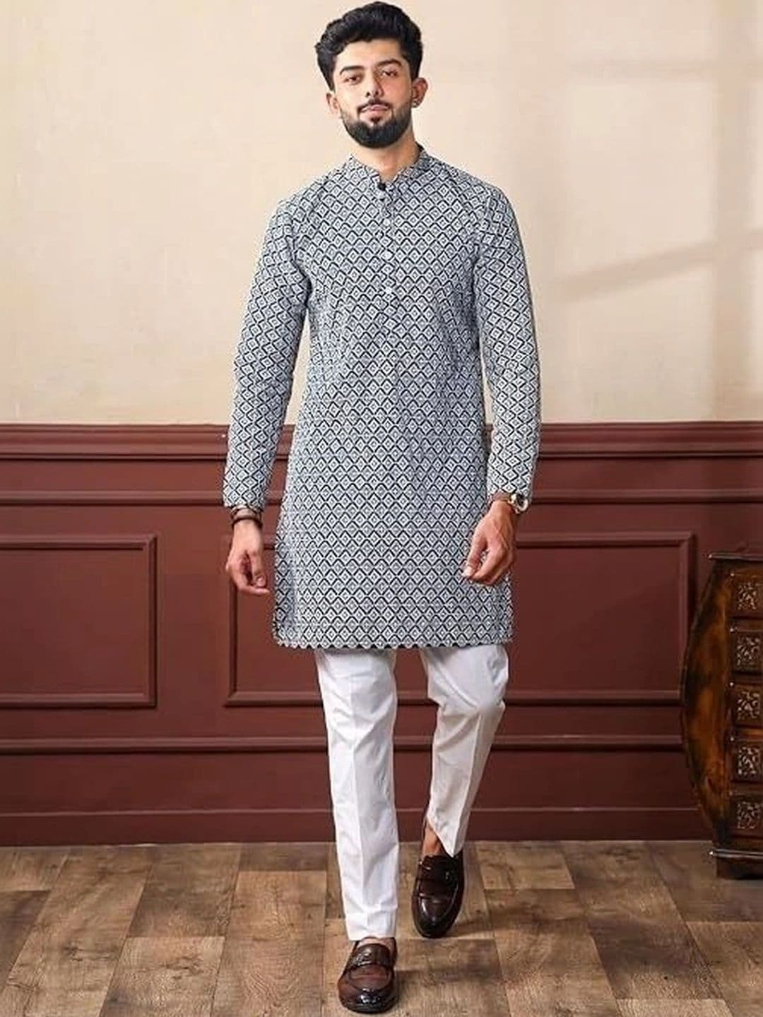 Shiv Leela Men Geometric Printed Kurta - view 1