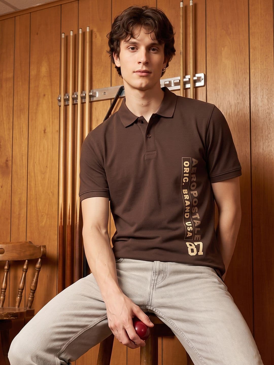 Aeropostale Polo Collar Typography Printed Pure Cotton T-shirt - view 1