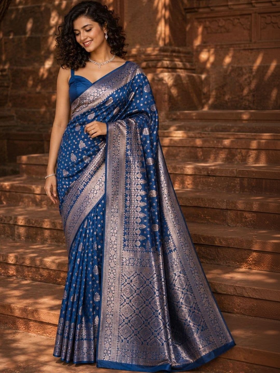 Durga Textile Paisley Zari Silk Blend Designer Banarasi Saree - view 1
