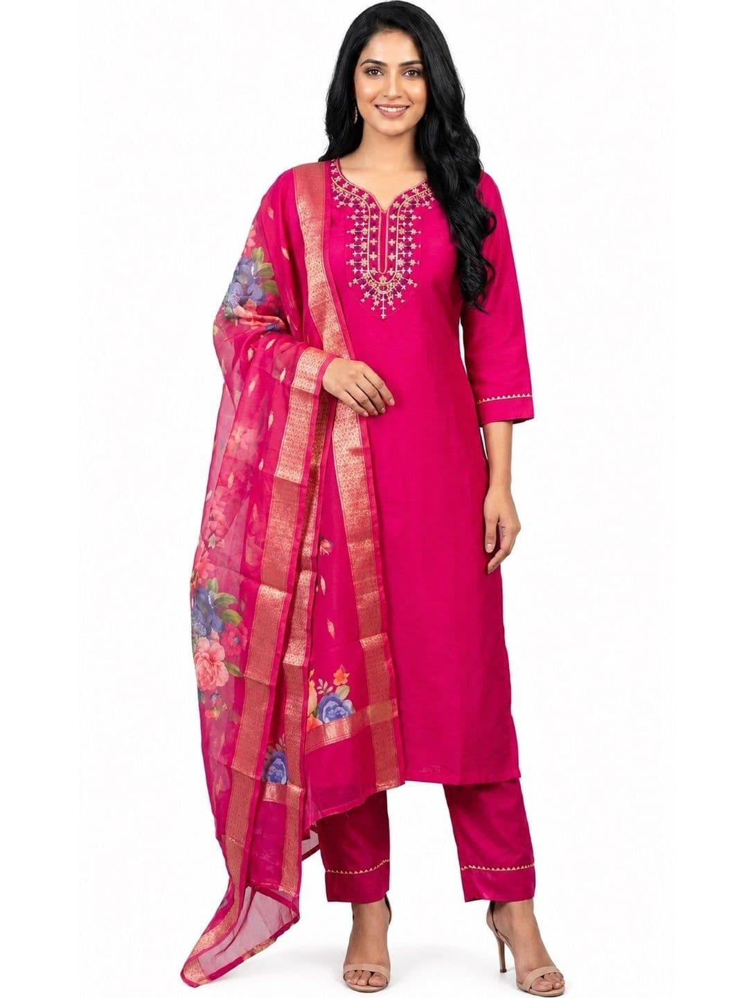 aayesha fabricz Women Floral Embroidered Regular Thread Work Kurta with Trousers & With Dupatta - view 1