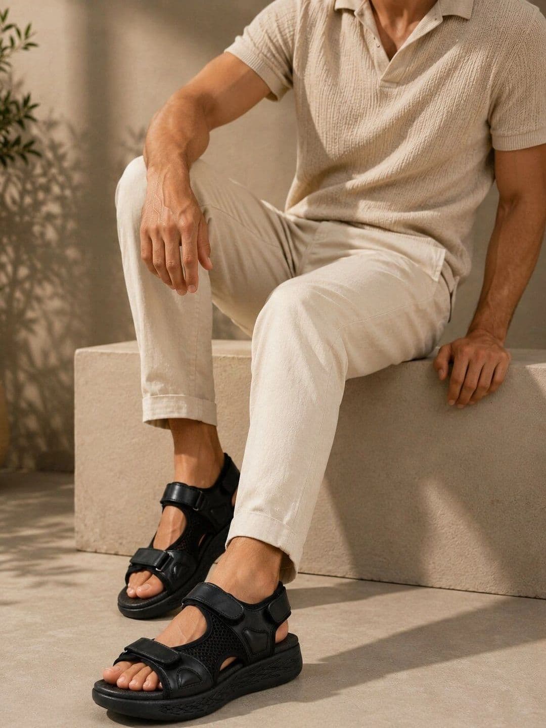 Delize Men Black Leather Sandals - view 1