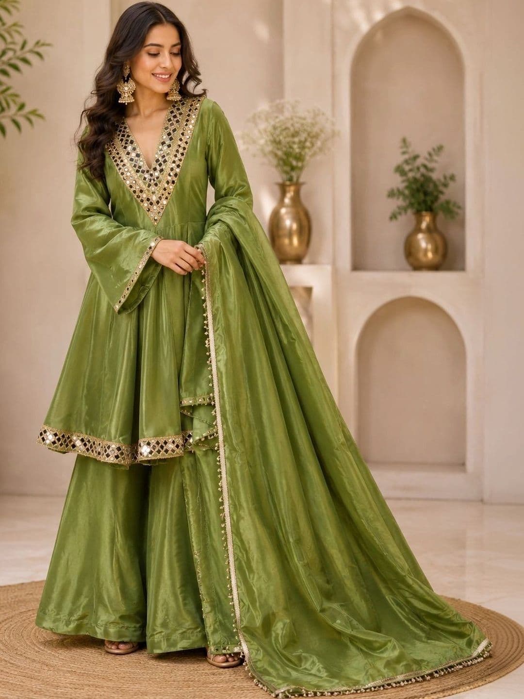 Sangria Women Regular Mirror Work Kurta with Sharara & With Dupatta - view 1