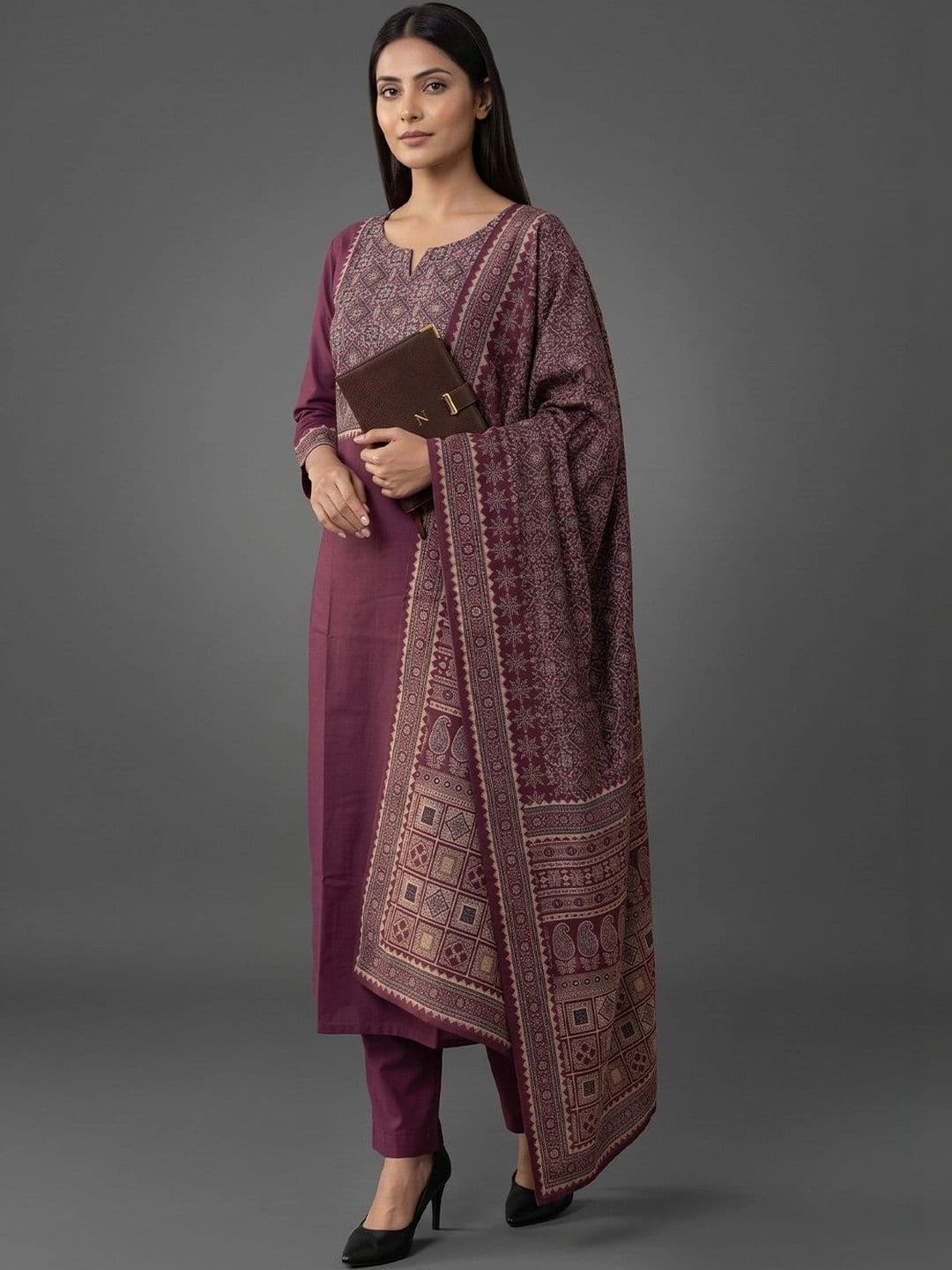 Navibhu Workwear Women Embroidered Kurta with Trousers With Dupatta - view 1