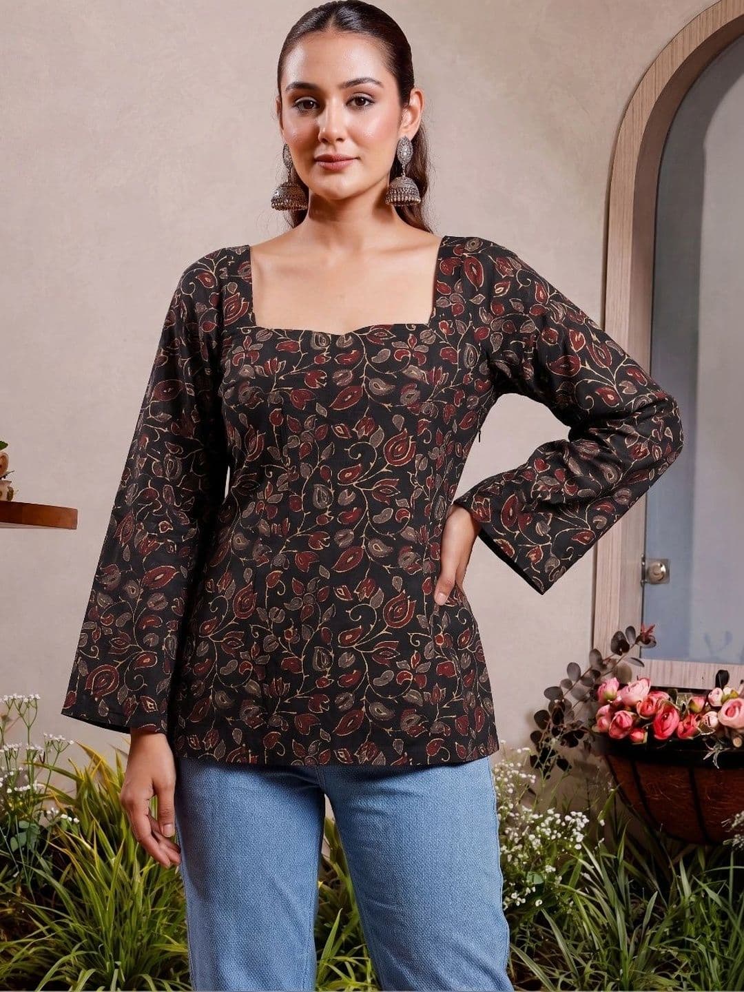 Anouk Botanical Printed Square Neck Pure Cotton Handloom Kurti - view 1