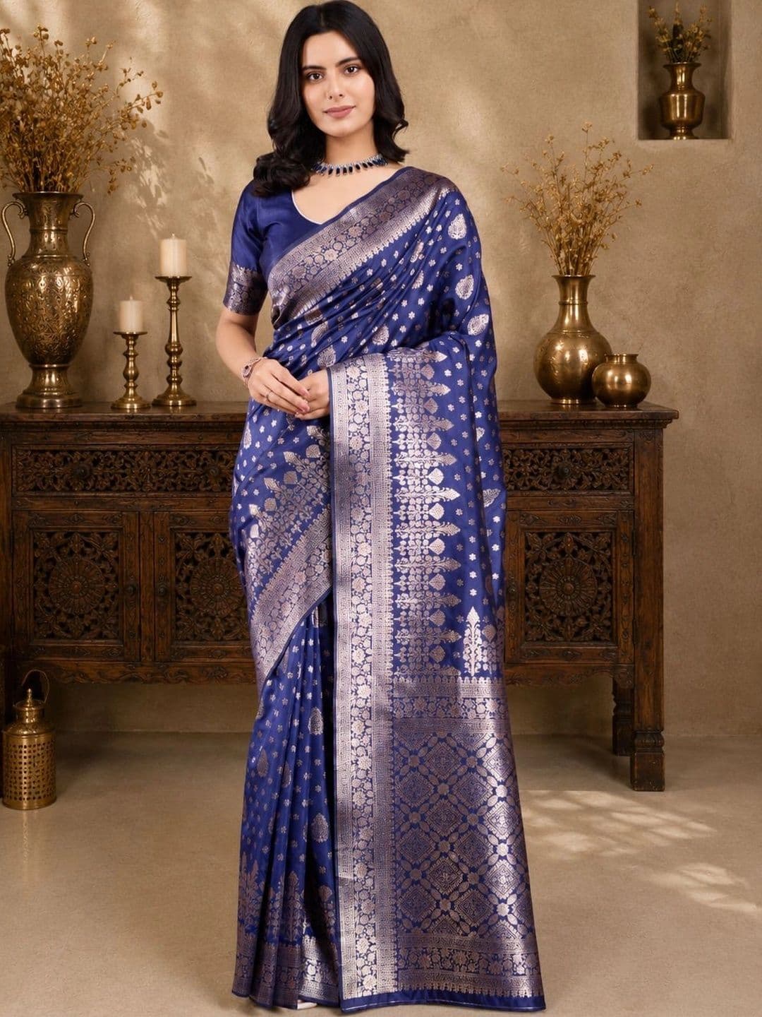 Durga Textile Woven Design Zari Silk Blend Designer Banarasi Saree - view 1