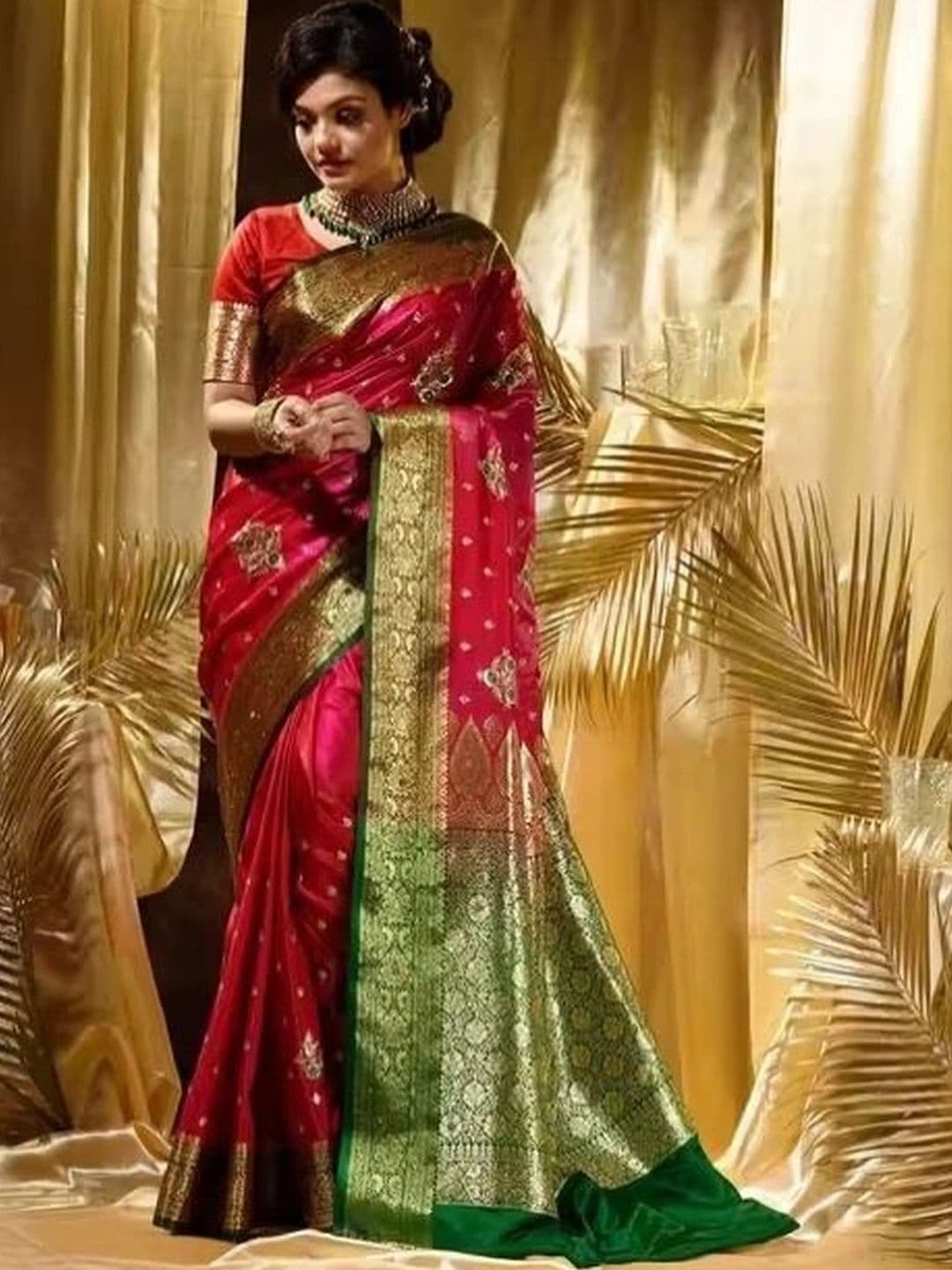 FASHION SENSE Woven Design Zari Satin Banarasi Saree - view 1