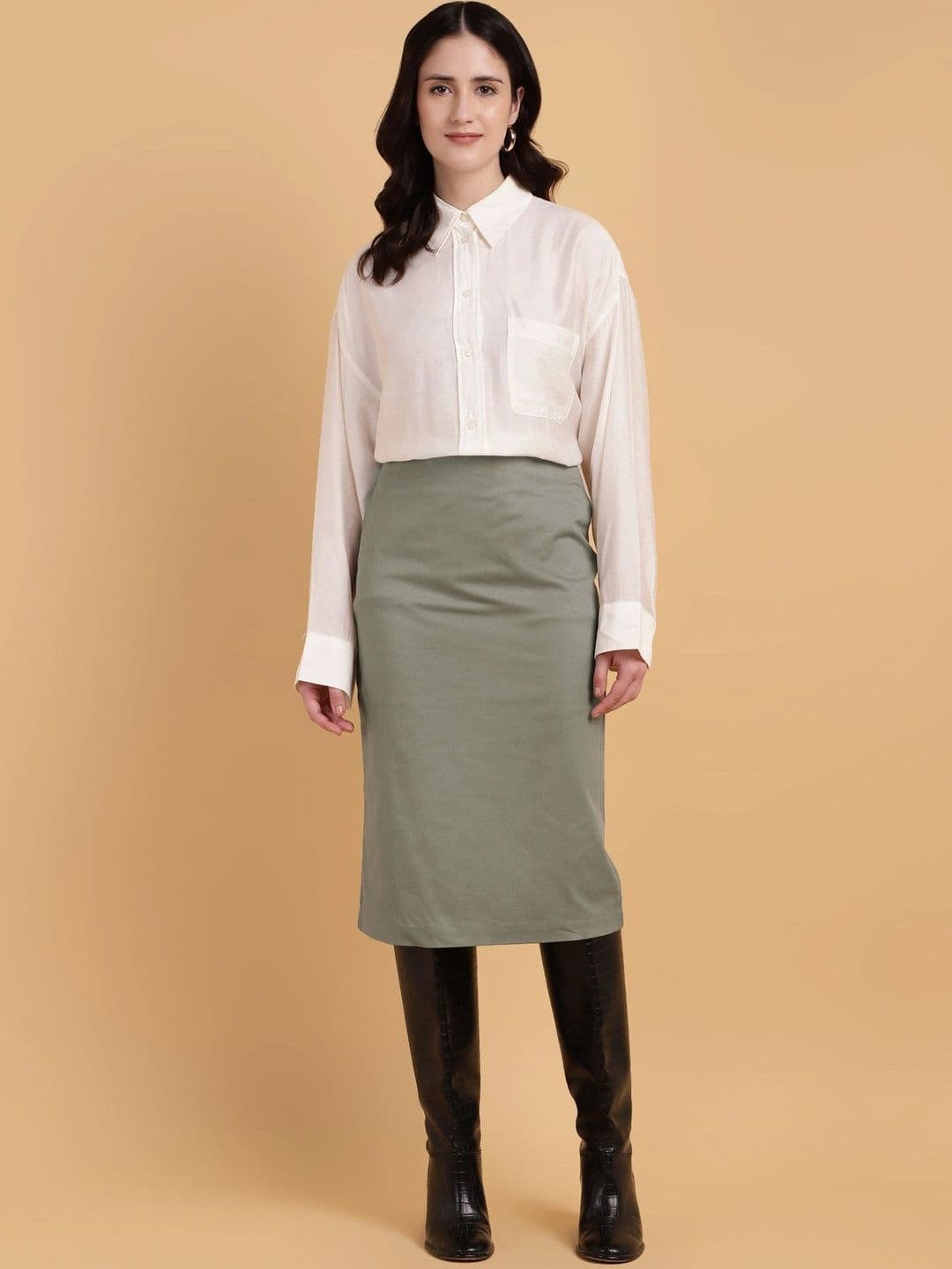 Chemistry Women Cotton Blend Cotton Cambric Back Slit Midi Straight Skirt - view 1