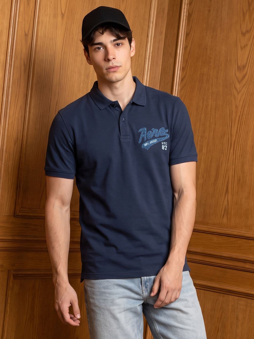 Aeropostale Brand Logo Printed Polo Collar Pure Cotton T-shirt - view 1