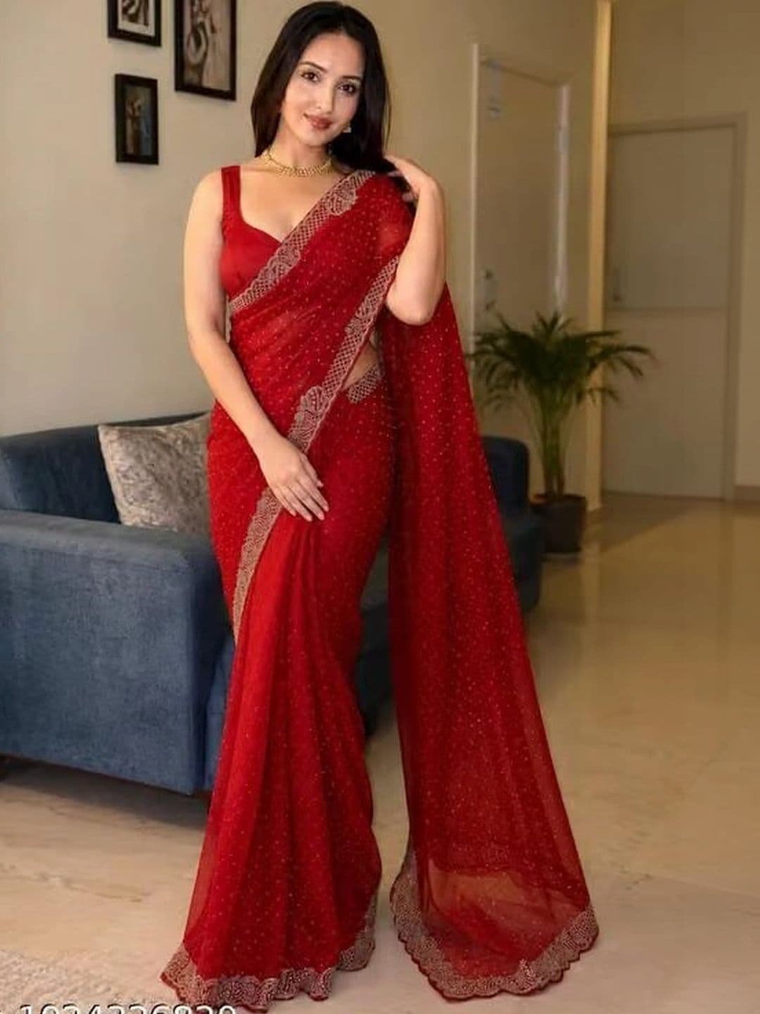 Akshmi Creation Embroidered Net Saree - view 1