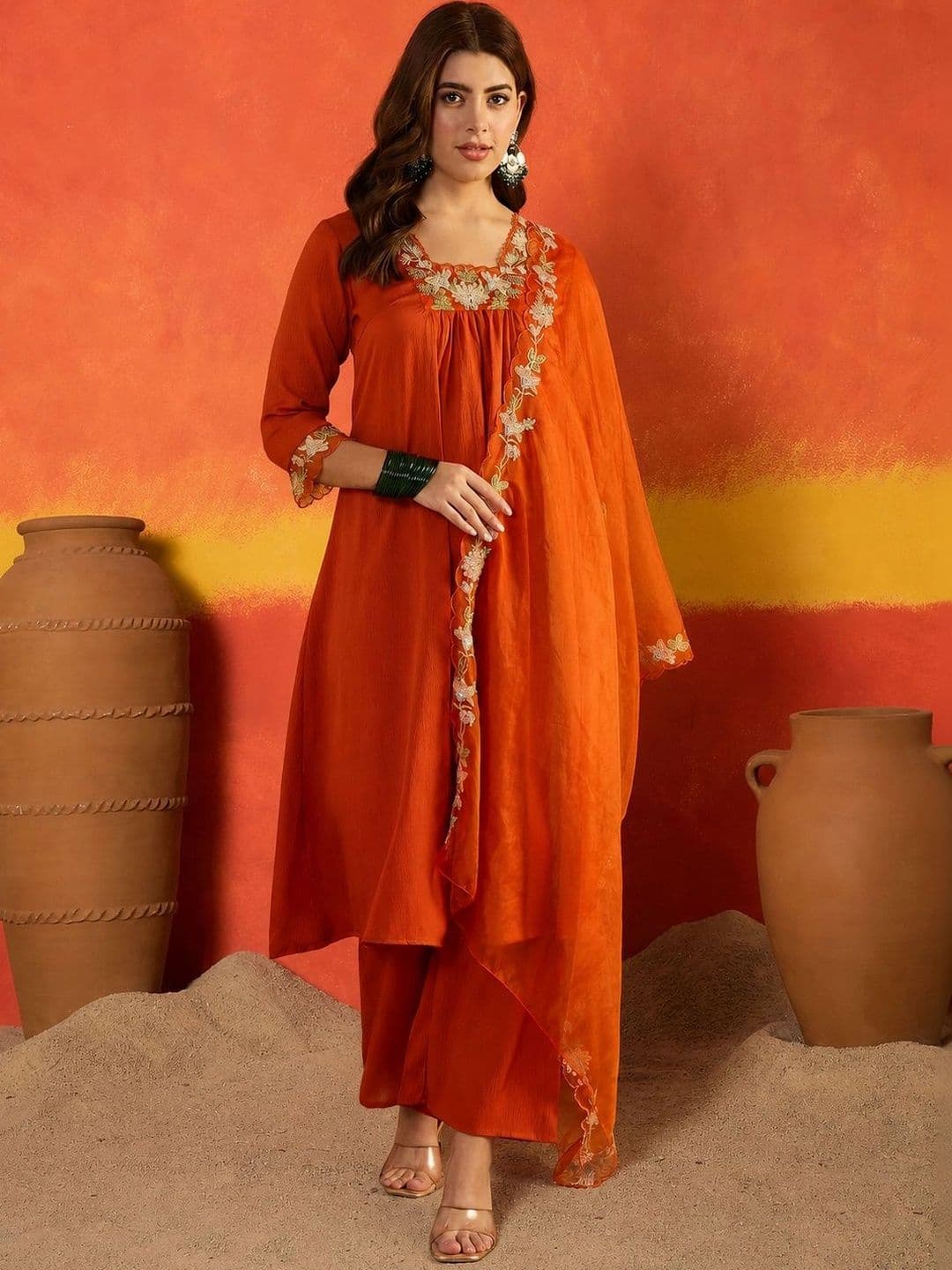 Anouk Women Floral Embroidered Regular Thread Work Kurta with Trousers & With Dupatta - view 1