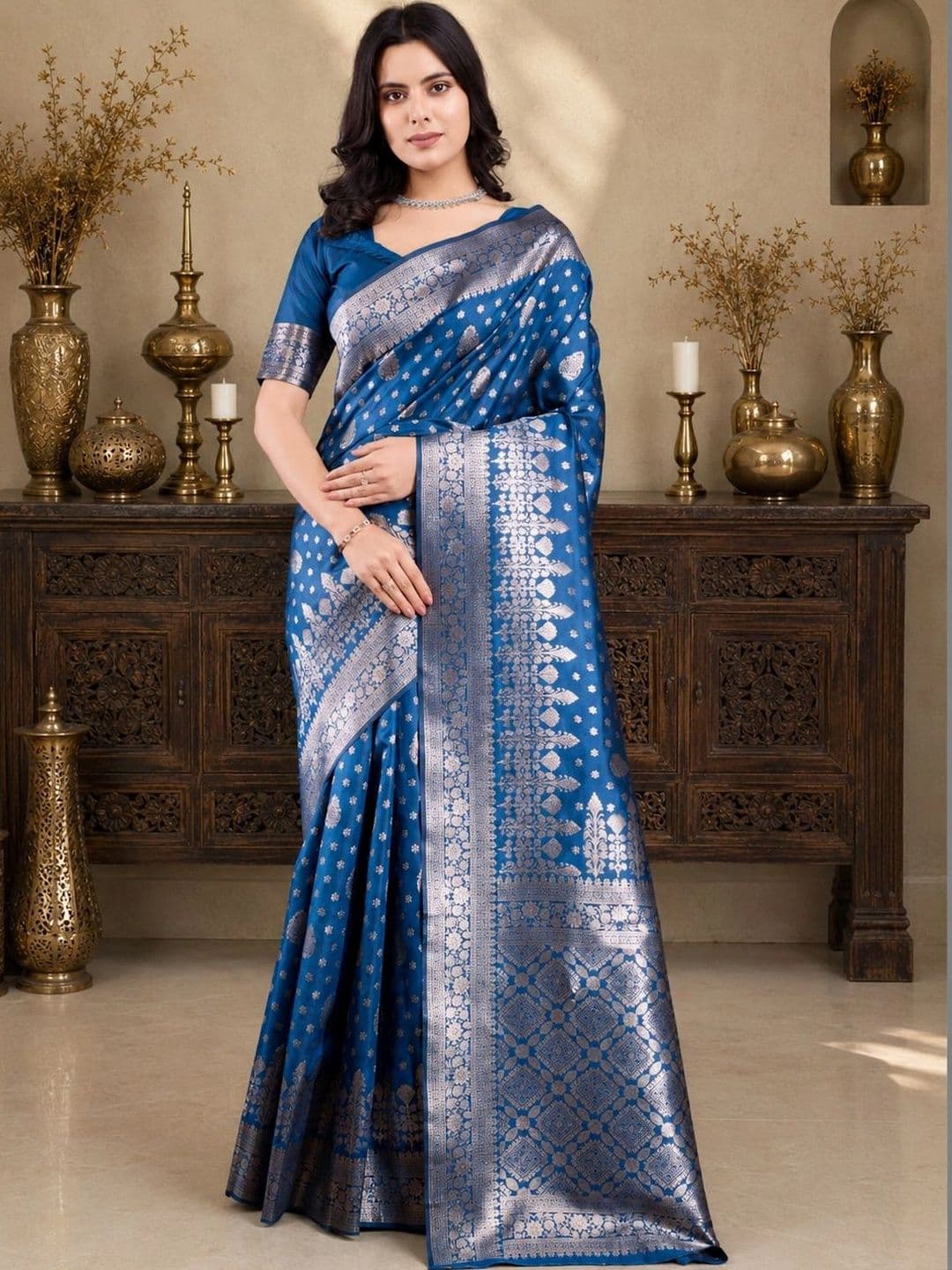 Durga Textile Paisley Zari Silk Blend Designer Banarasi Saree - view 1