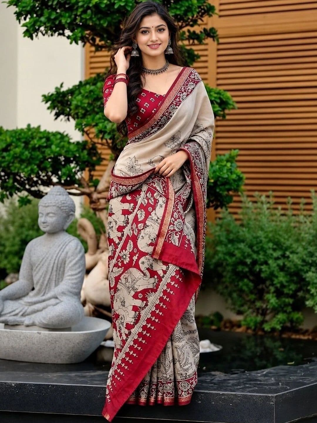 Sutrani Floral Silk Cotton Handloom Maheshwari Saree - view 1