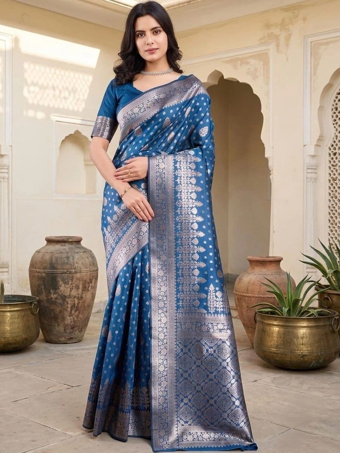 Durga Textile Woven Design Zari Silk Blend Designer Banarasi Saree - view 1