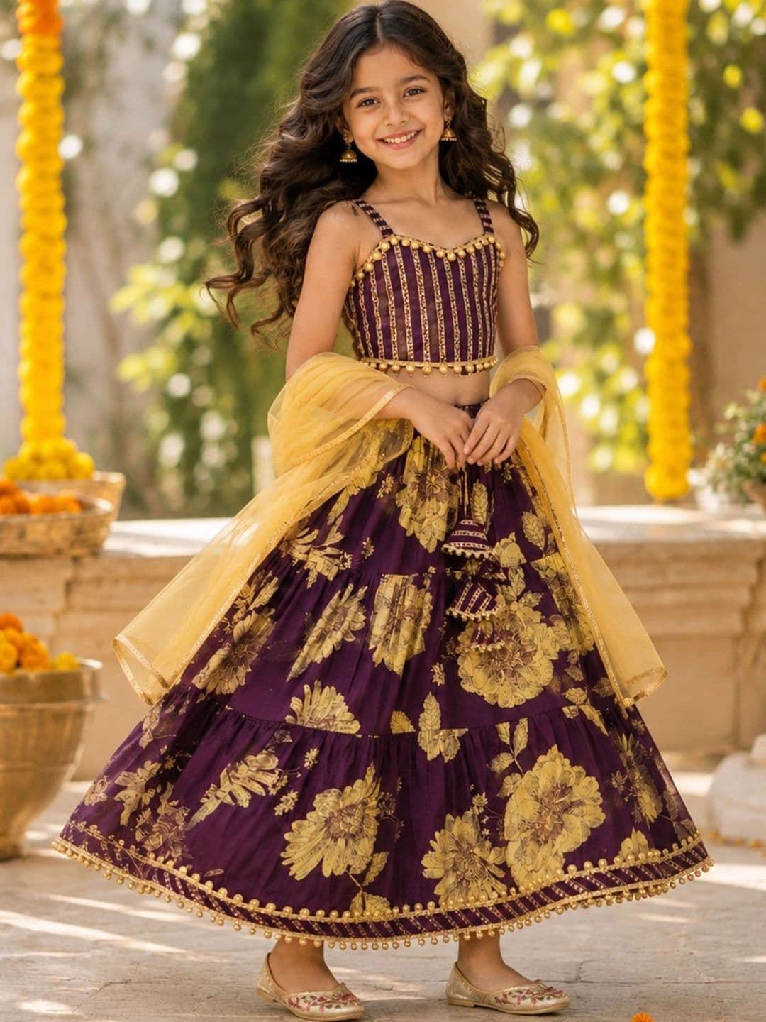 The Magic Wand Girls Printed Ready to Wear Lehenga & Blouse With Dupatta - view 1