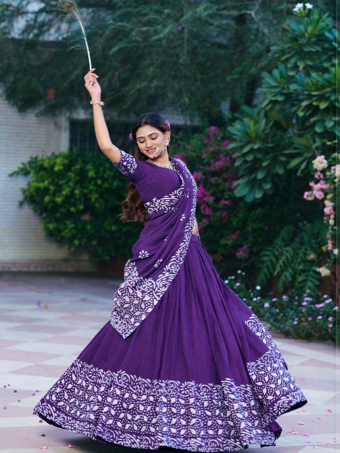 LOOKNBOOK ART Printed Batik Ready to Wear Lehenga & Unstitched Blouse With Dupatta - view 1