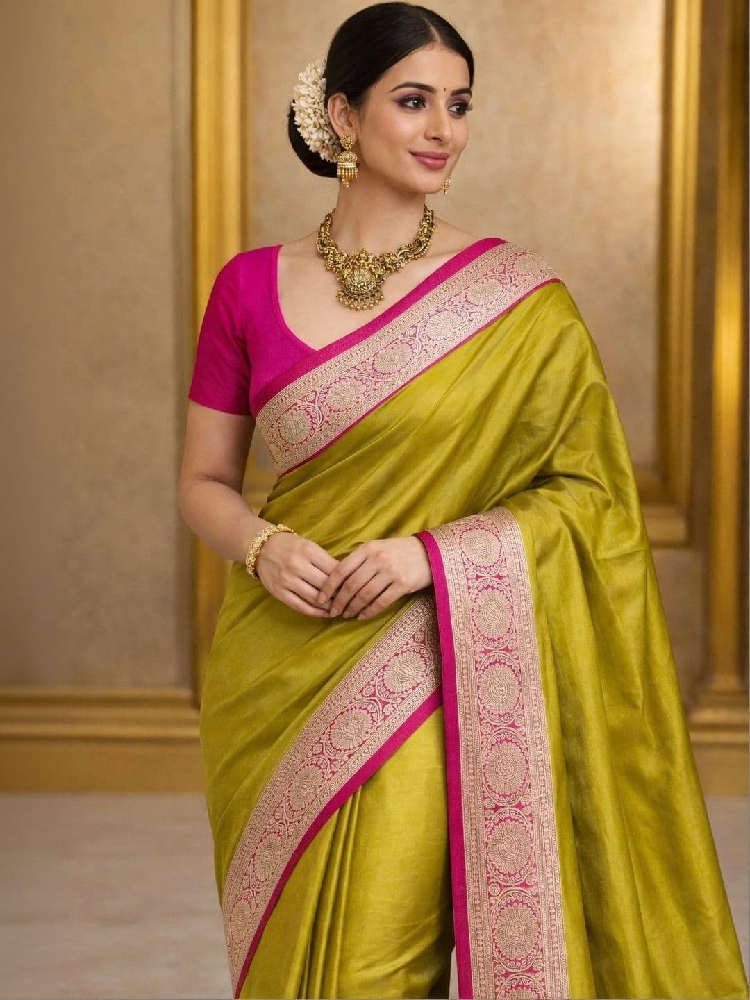 FASHION SENSE Woven Design Zari Satin Banarasi Saree - view 1
