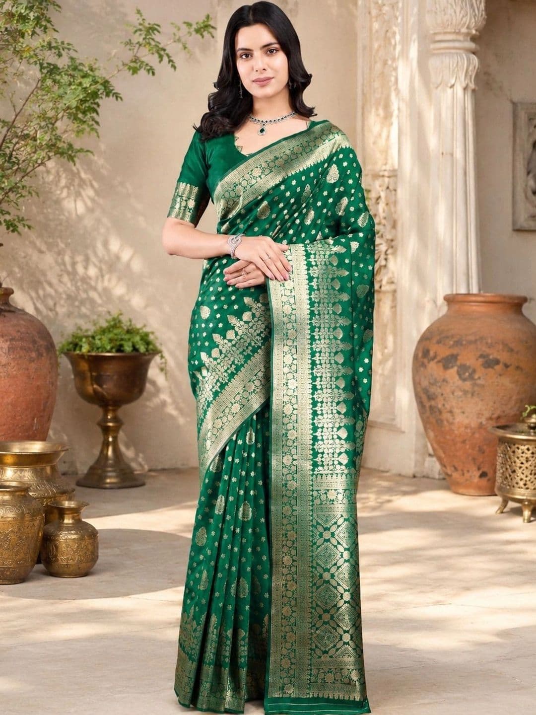 Durga Textile Paisley Zari Silk Blend Designer Banarasi Saree - view 1