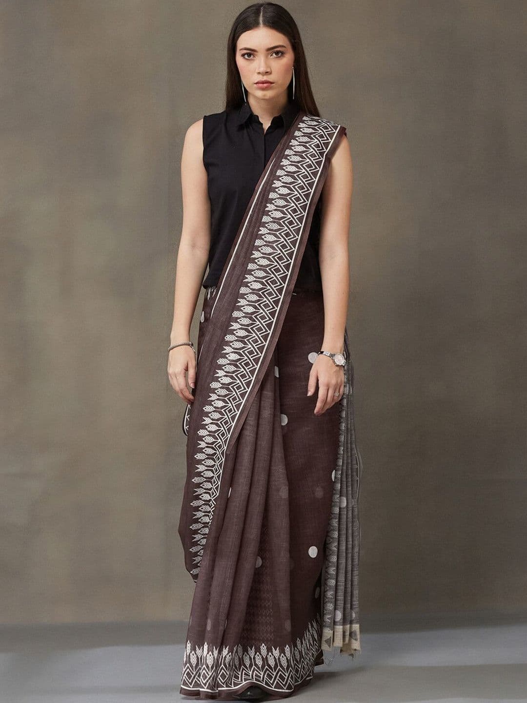 Navibhu Fusion Pure Linen Handloom Saree - view 1