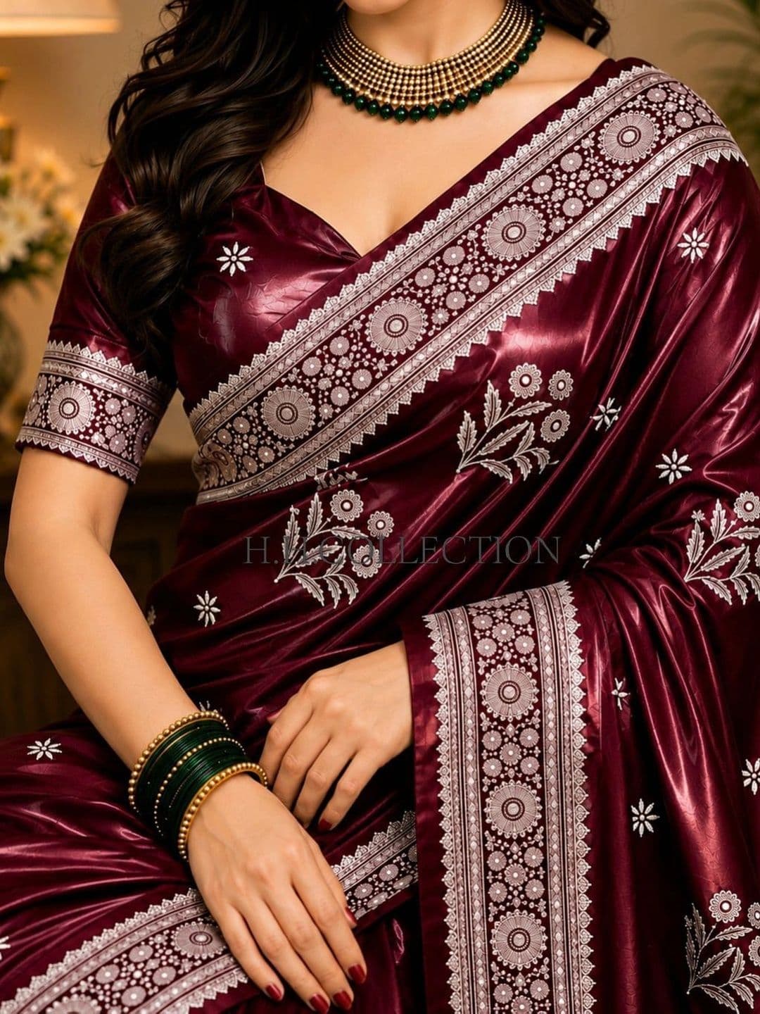 FASHION SENSE Woven Design Embroidered Satin Banarasi Saree - view 1