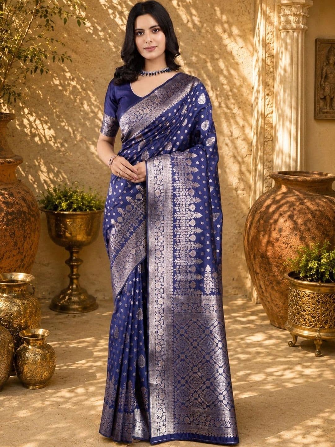 Durga Textile Woven Design Zari Silk Blend Designer Banarasi Saree - view 1