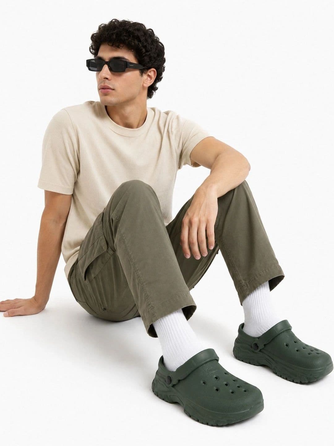Walkshark RockStep Men Olive Green Self Design Closed-Toe Moulded EVA Backstrap Clogs - view 1