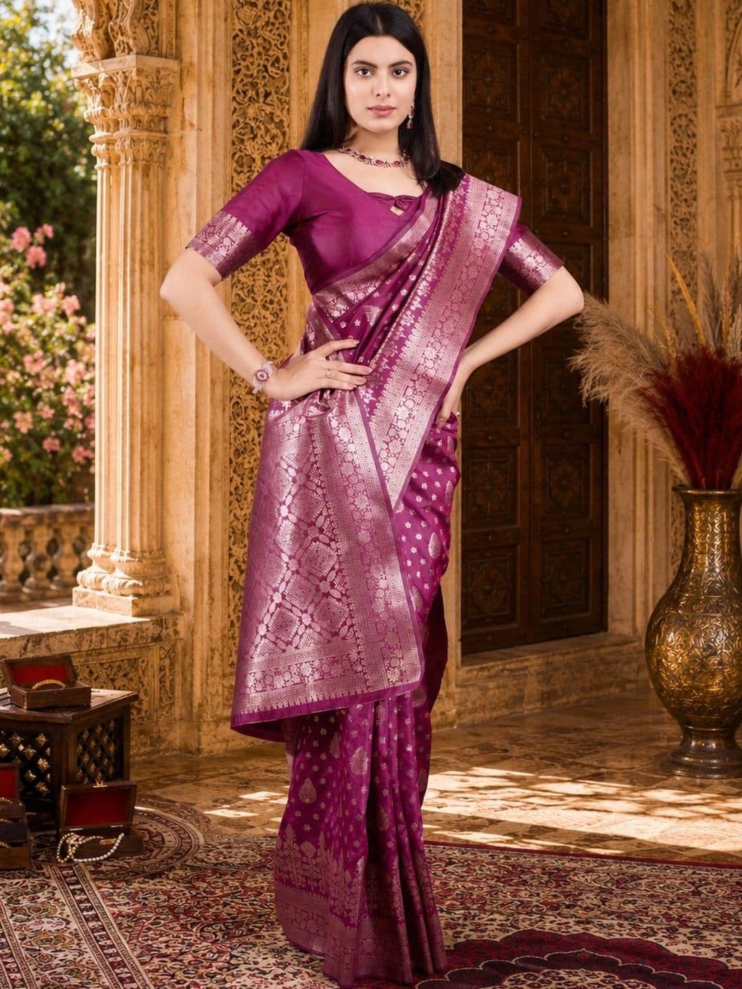 Durga Textile Woven Design Zari Silk Blend Designer Banarasi Saree - view 1