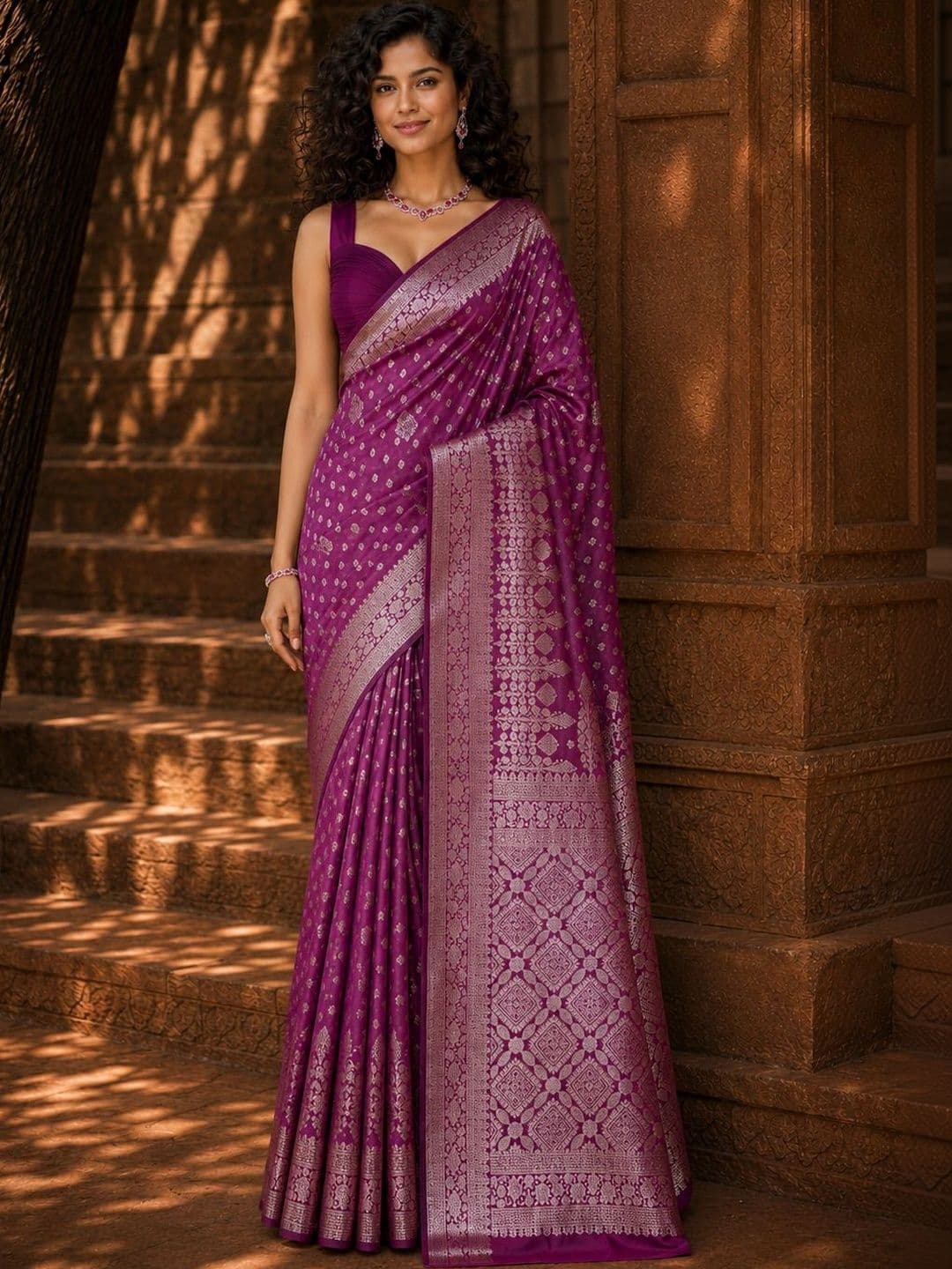 Durga Textile Paisley Zari Silk Blend Designer Banarasi Saree - view 1