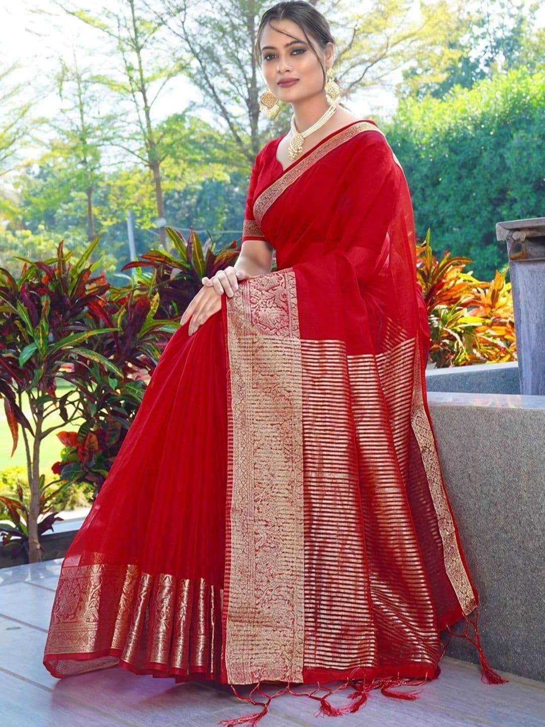FASHION SENSE Woven Design Zari Satin Banarasi Saree - view 1