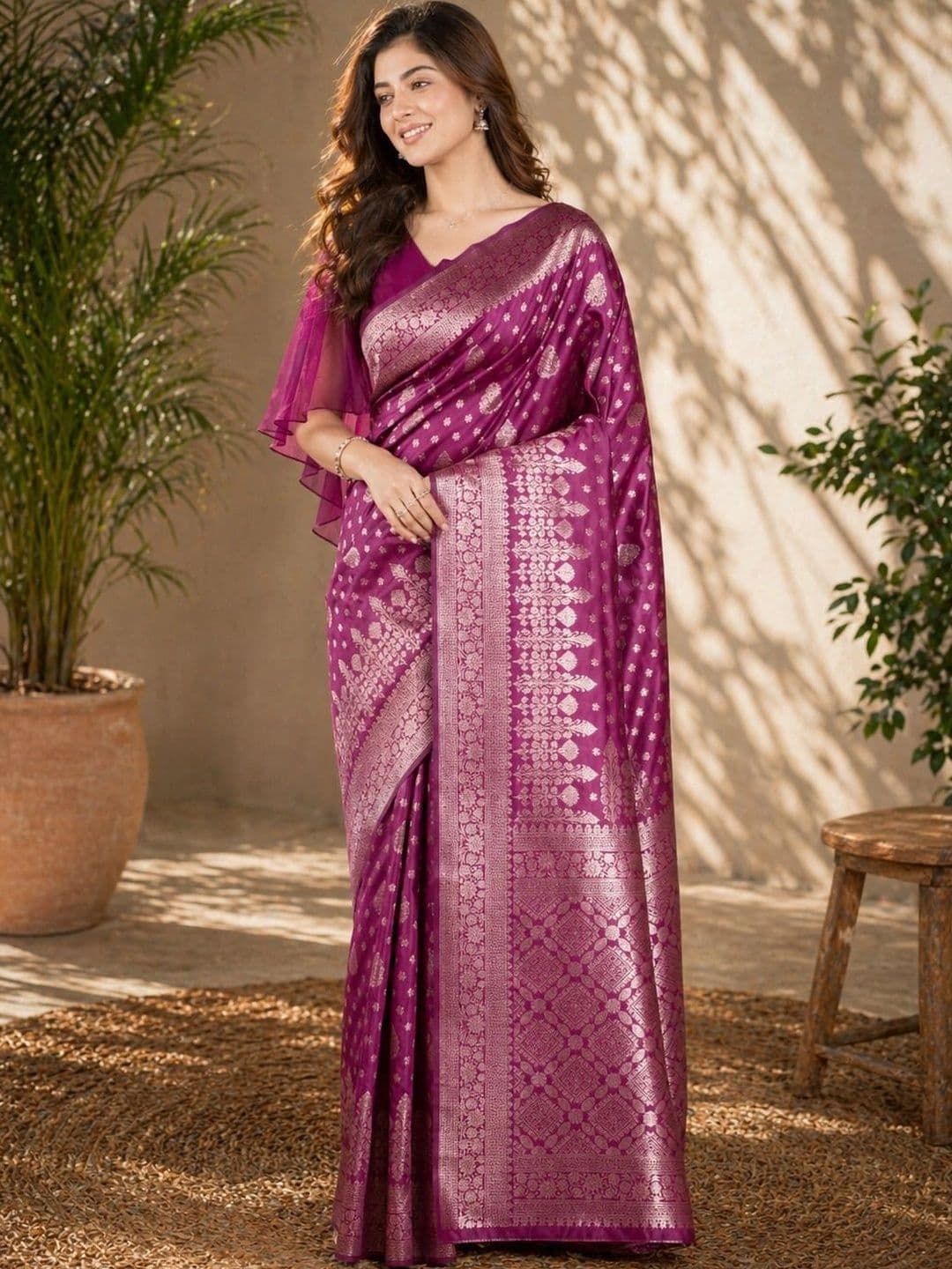 Durga Textile Paisley Zari Silk Blend Designer Banarasi Saree - view 1