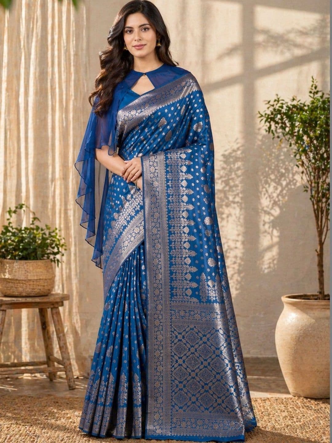Durga Textile Paisley Zari Silk Blend Designer Banarasi Saree - view 1