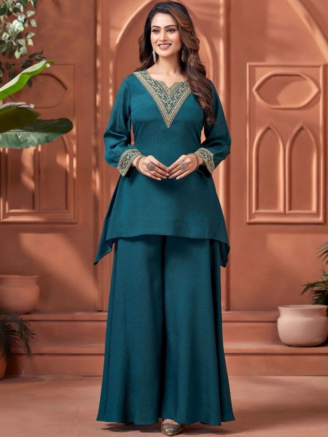 KALINI Embroidered Tunic with Palazzos - view 1