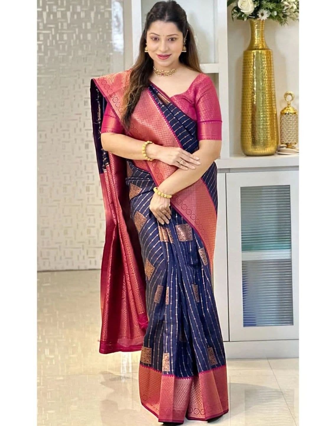 Glorisa Ombre Zari Silk Blend Designer Dharmavaram Saree - view 1