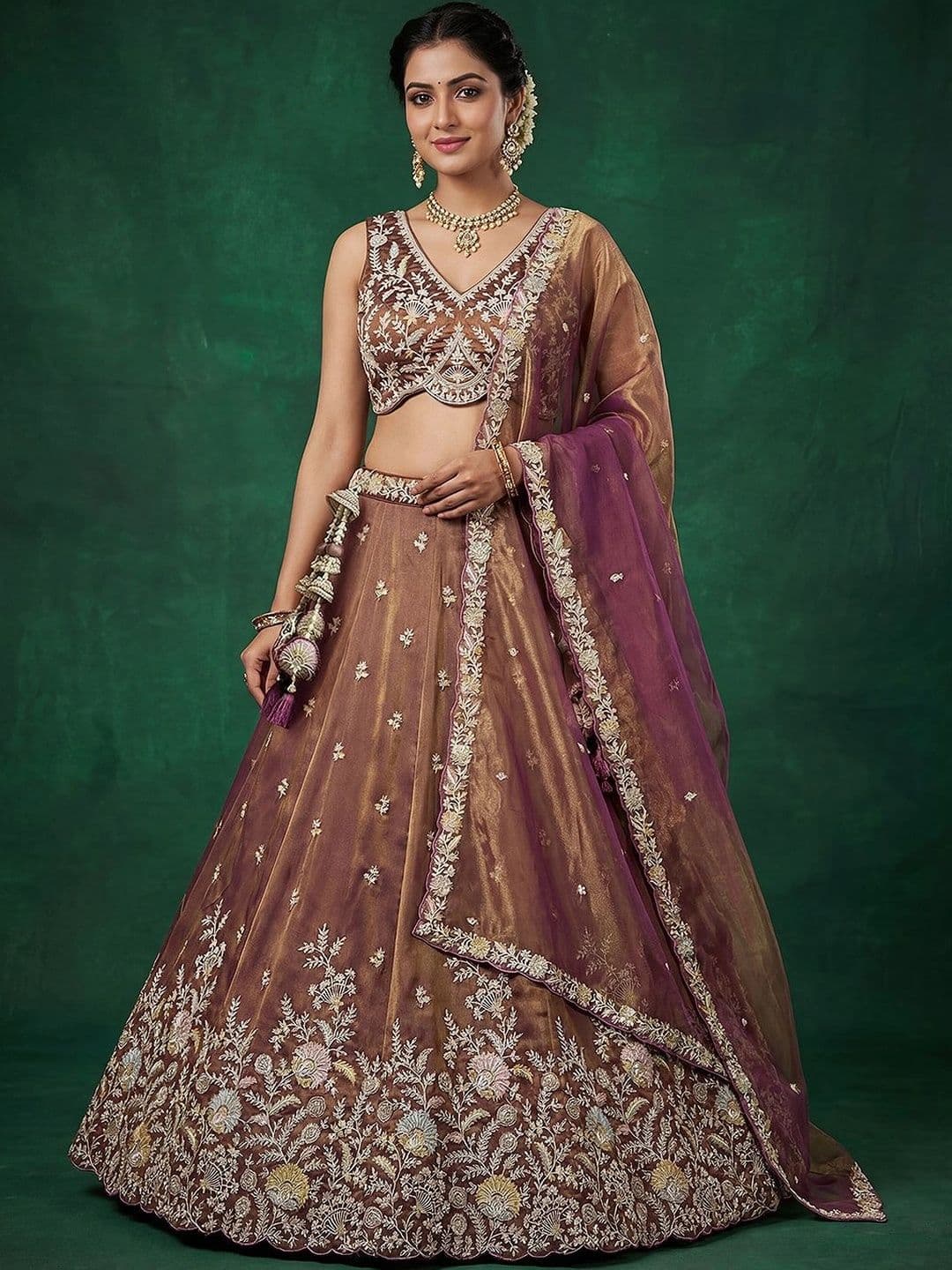 panchhi Embroidered Sequinned Semi-Stitched Lehenga & Blouse With Dupatta - view 1