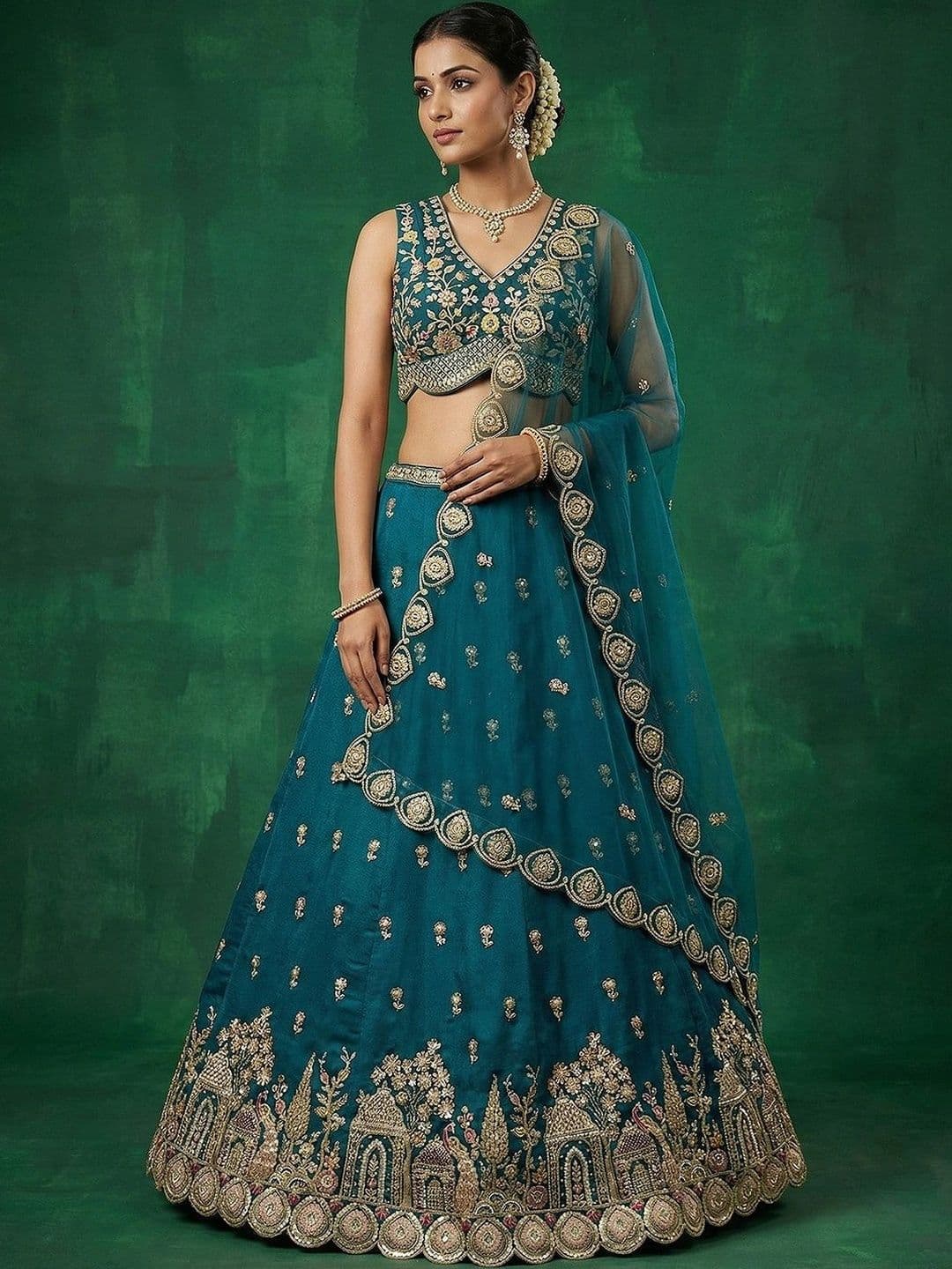 panchhi Embroidered Sequinned Semi-Stitched Lehenga & Blouse With Dupatta - view 1