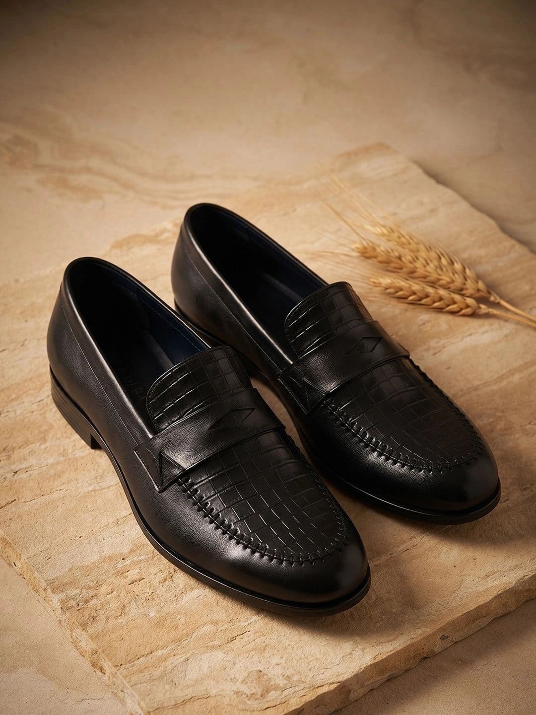 House of Pataudi Men Textured Round Toe Slip-On Formal Loafers - view 1