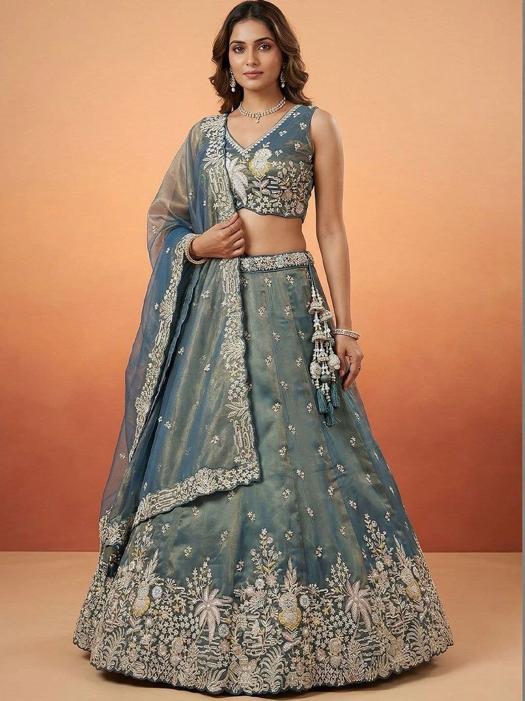 panchhi Embroidered Sequinned Semi-Stitched Lehenga & Blouse With Dupatta - view 1