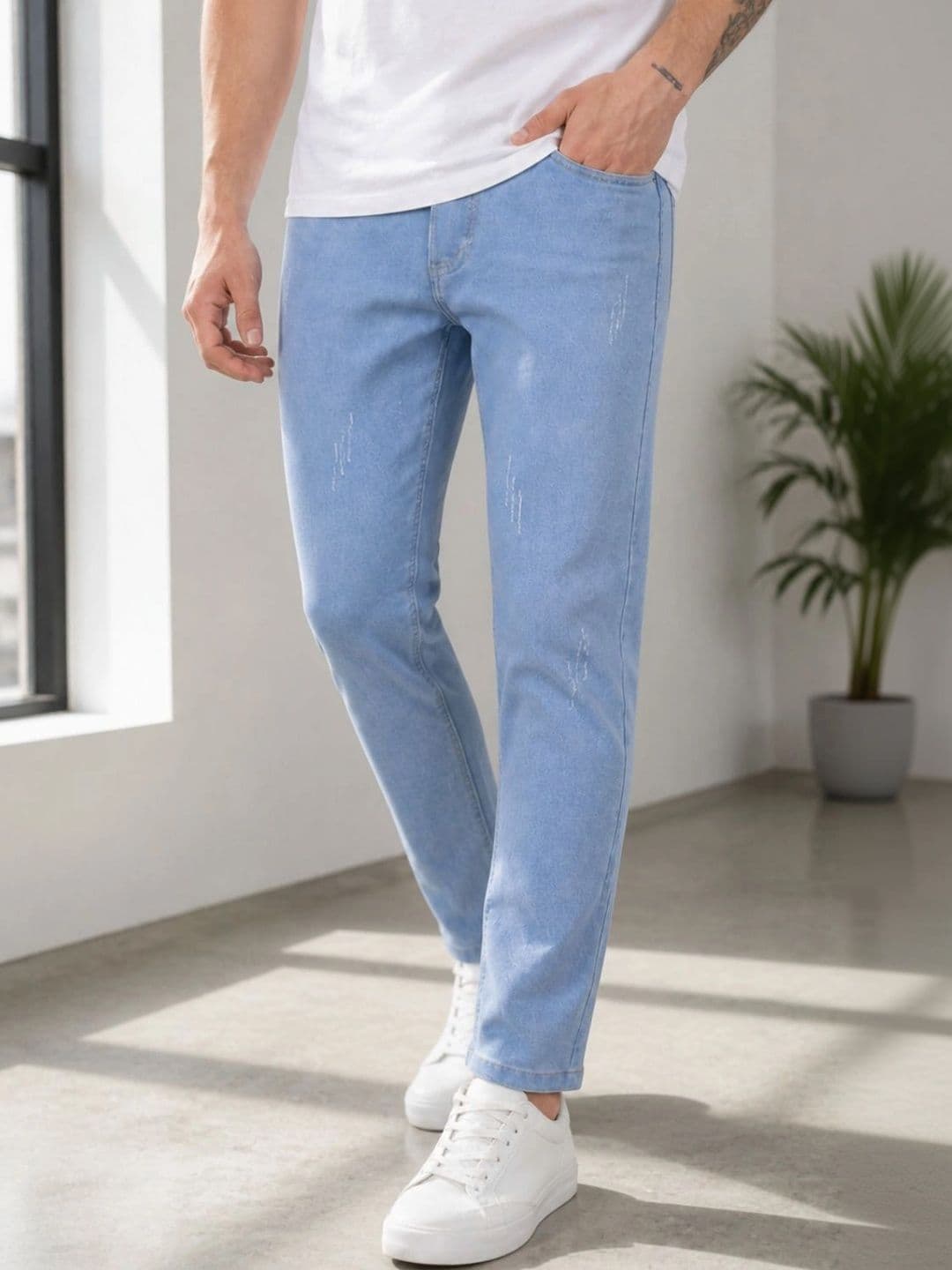 BREXX Men Jean Slim Fit Mid-Rise Low Distress Stretchable Jeans - view 1