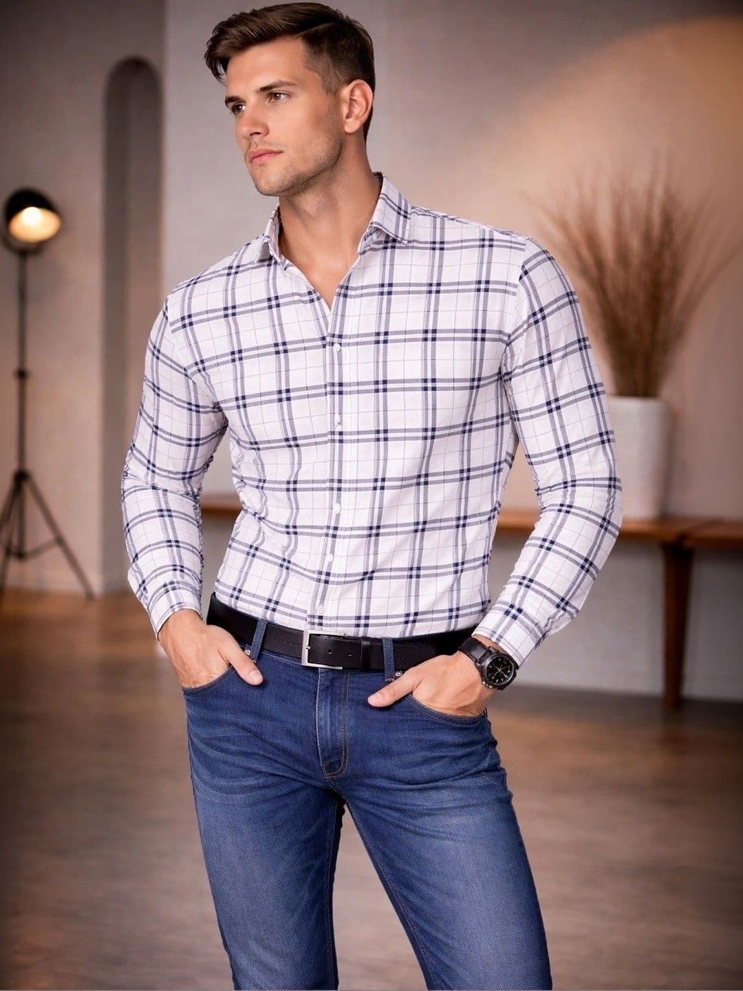 Studio-9 Men Classic Slim Fit Gingham Checks Checked Casual Shirt - view 1