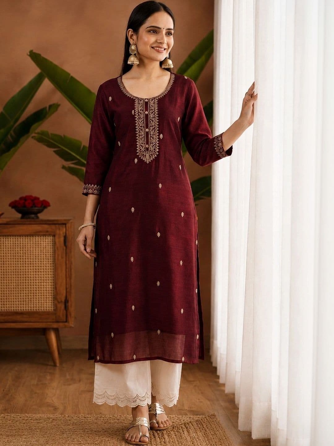 FORKEY Women Embroidered Thread Work Kurta - view 1