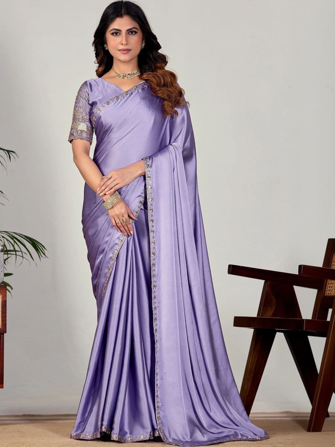 Mitera Embroidered Satin Designer Saree - view 1