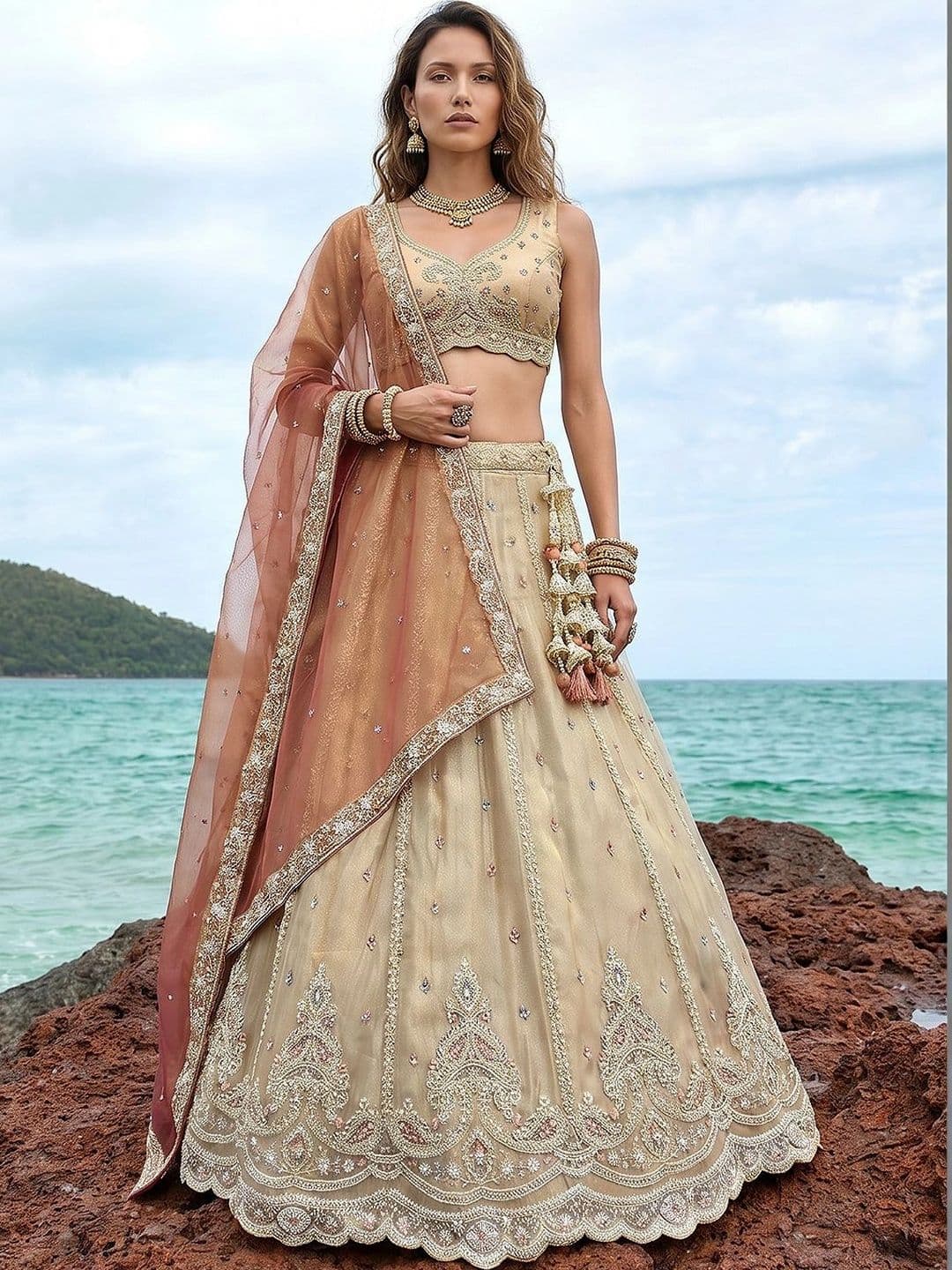 panchhi Embroidered Beads and Stones Semi-Stitched Lehenga & Blouse With Dupatta - view 1