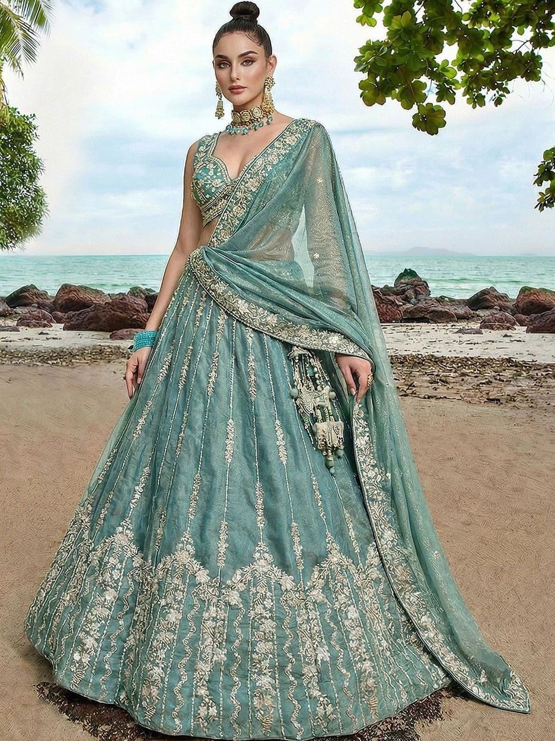 panchhi Embroidered Sequinned Semi-Stitched Lehenga & Blouse With Dupatta - view 1