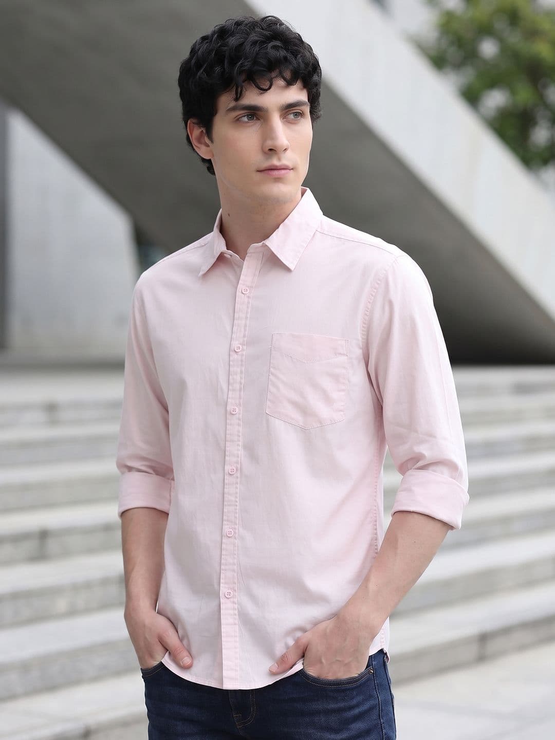 HERE&NOW Men Regular Fit Peach Premium Cotton Casual Shirt - view 1