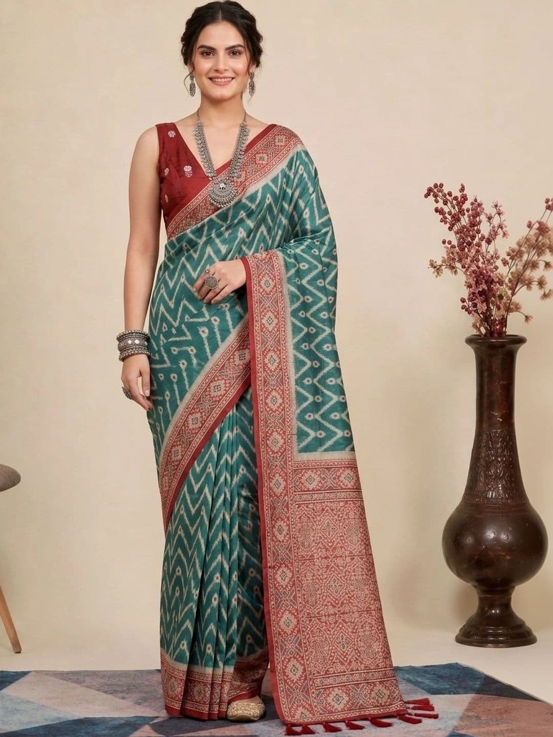 Anouk Ethnic Motifs Pure Cotton Ikat Saree - view 1