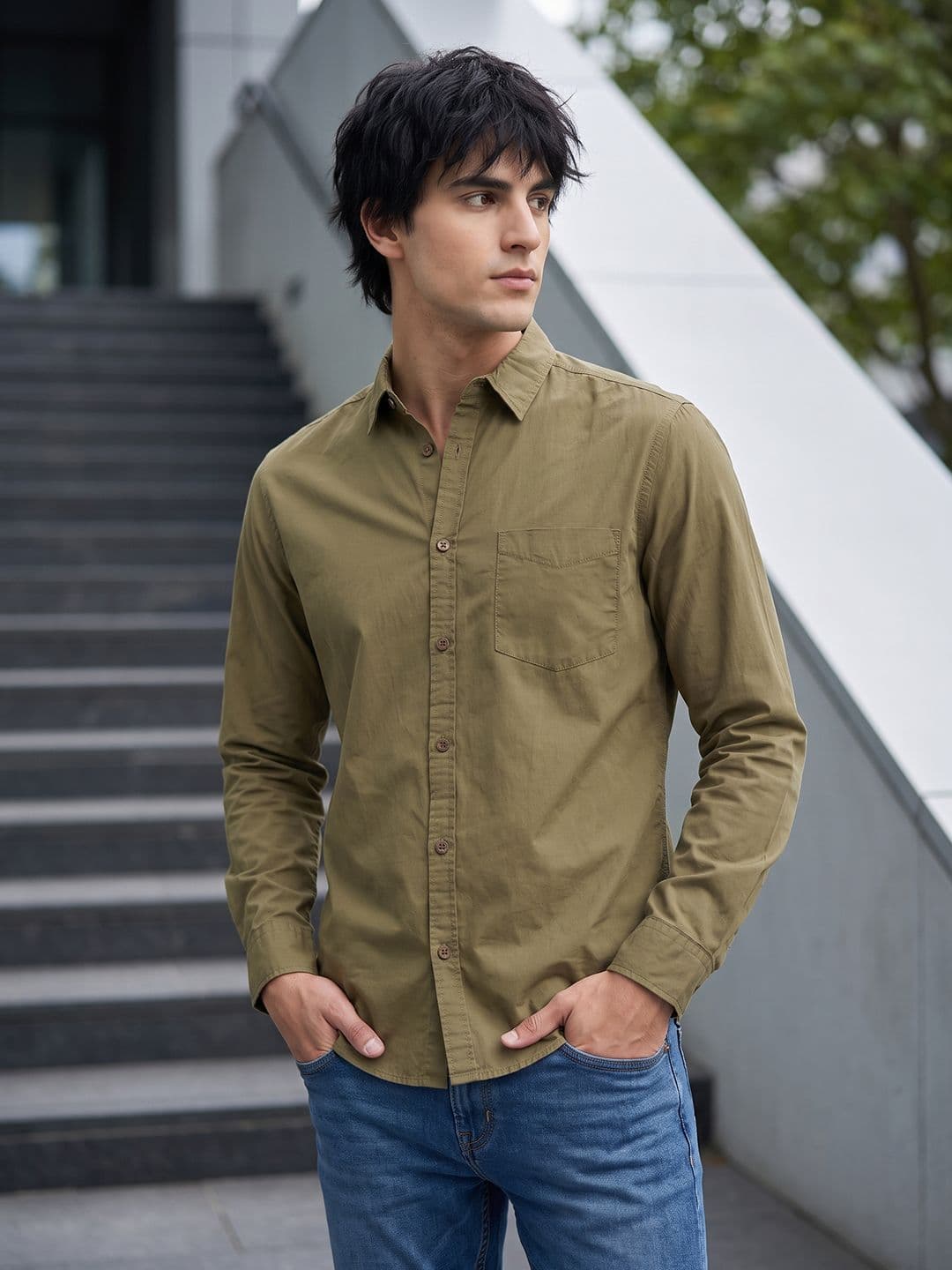 HERE&NOW Men Regular Fit Peach Premium Cotton Casual Shirt - view 1