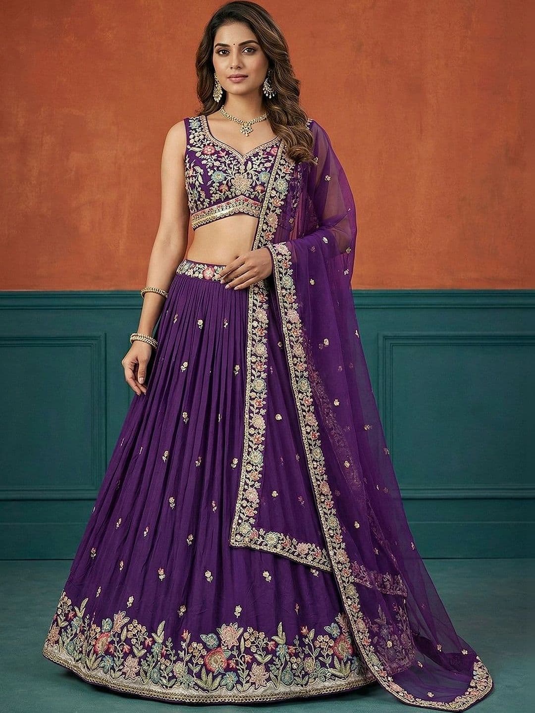panchhi Embroidered Sequinned Semi-Stitched Lehenga & Blouse With Dupatta - view 1