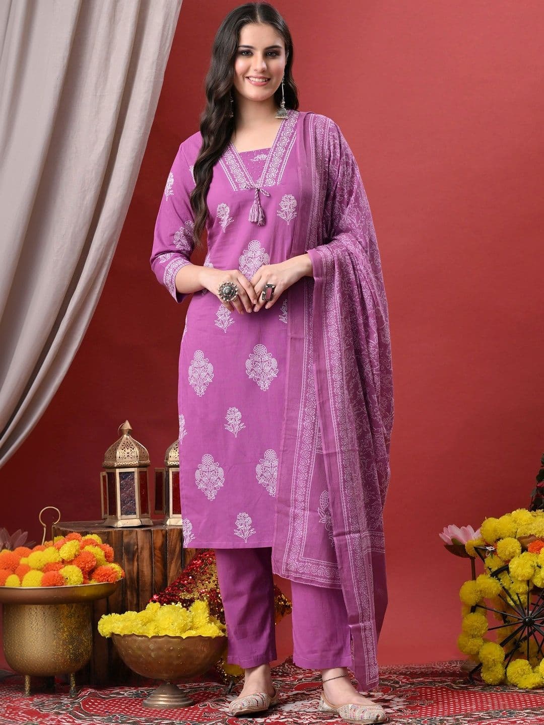 Anouk Rustic Women Ethnic Motifs Printed Regular Pure Cotton Kurta with Trousers & With Dupatta - view 1